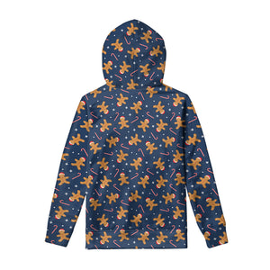 Xmas Gingerbread Man Pattern Print Pullover Hoodie