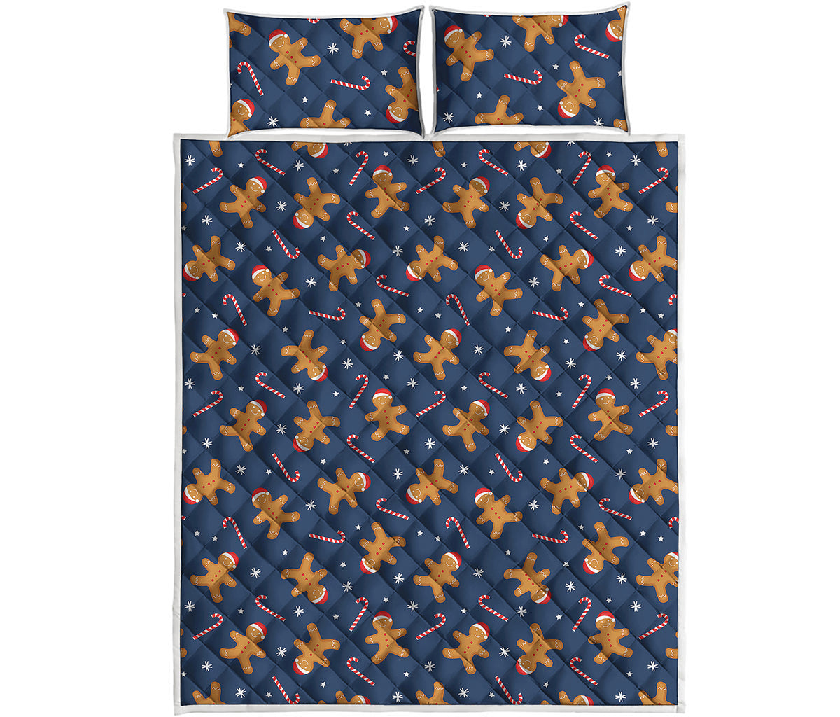 Xmas Gingerbread Man Pattern Print Quilt Bed Set