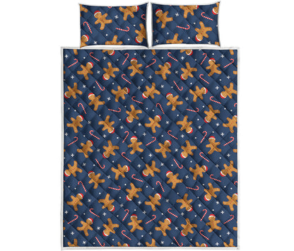 Xmas Gingerbread Man Pattern Print Quilt Bed Set