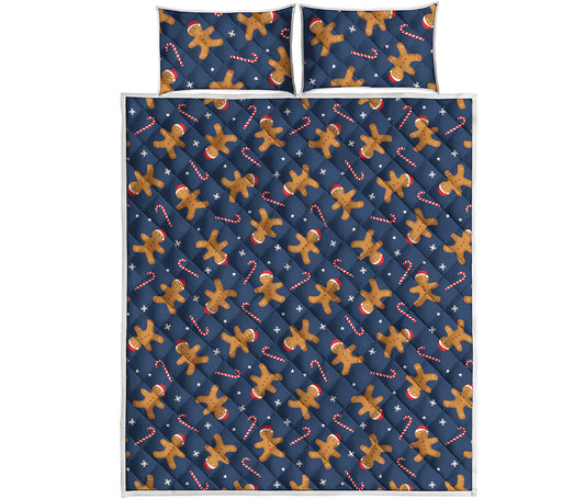 Xmas Gingerbread Man Pattern Print Quilt Bed Set