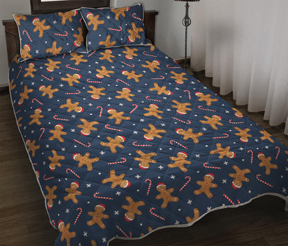 Xmas Gingerbread Man Pattern Print Quilt Bed Set
