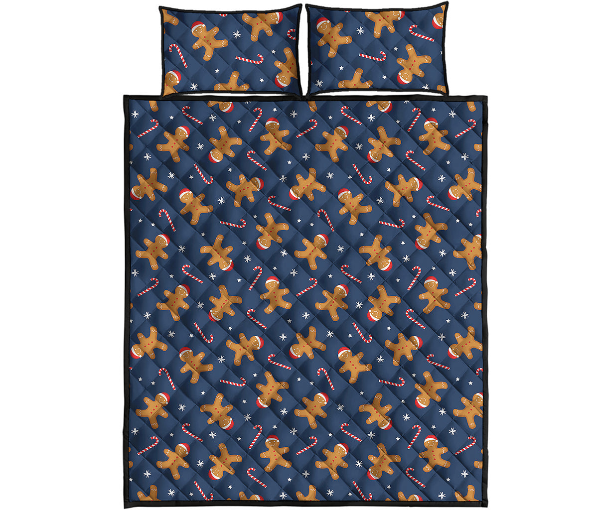 Xmas Gingerbread Man Pattern Print Quilt Bed Set