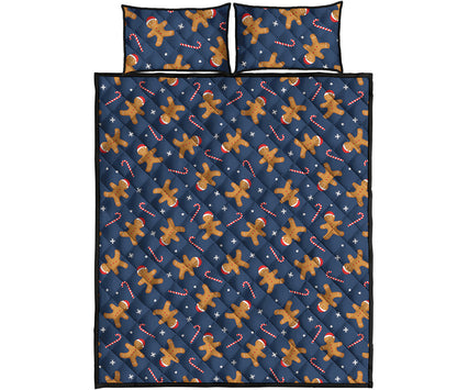 Xmas Gingerbread Man Pattern Print Quilt Bed Set