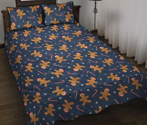 Xmas Gingerbread Man Pattern Print Quilt Bed Set