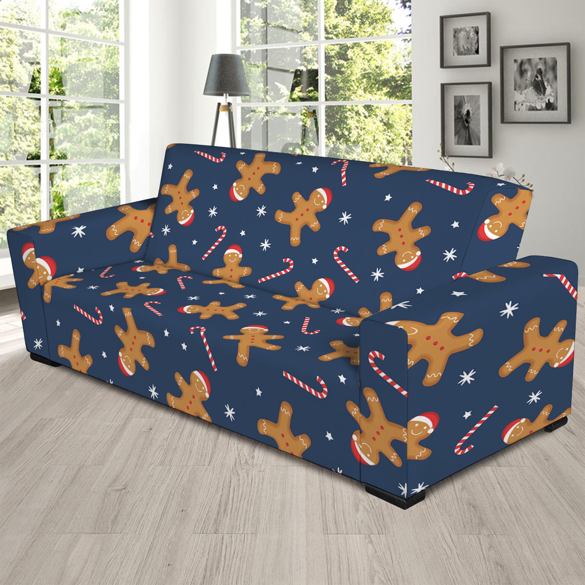 Xmas Gingerbread Man Pattern Print Sofa Slipcover