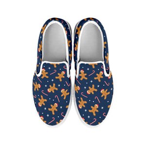 Xmas Gingerbread Man Pattern Print White Slip On Shoes