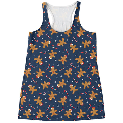 Xmas Gingerbread Man Pattern Print Women's Racerback Tank Top