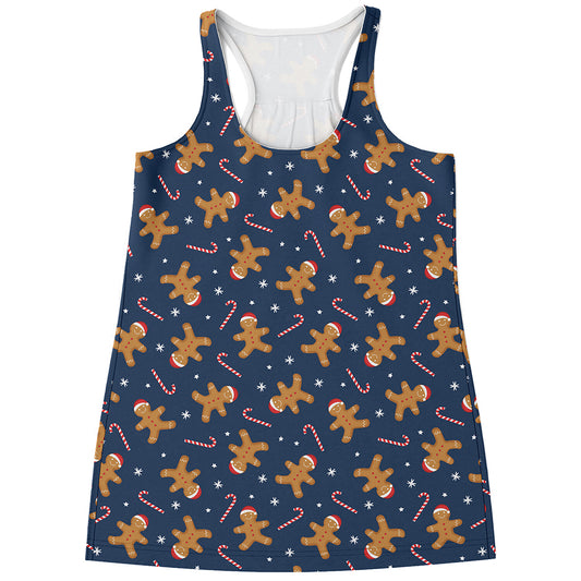Xmas Gingerbread Man Pattern Print Women's Racerback Tank Top