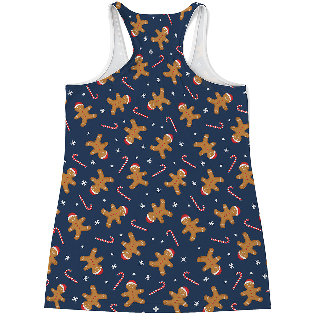 Xmas Gingerbread Man Pattern Print Women's Racerback Tank Top