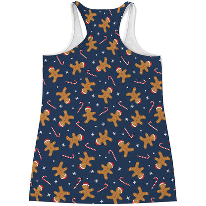 Xmas Gingerbread Man Pattern Print Women's Racerback Tank Top
