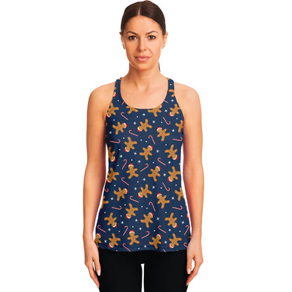 Xmas Gingerbread Man Pattern Print Women's Racerback Tank Top