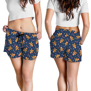 Xmas Gingerbread Man Pattern Print Women's Shorts