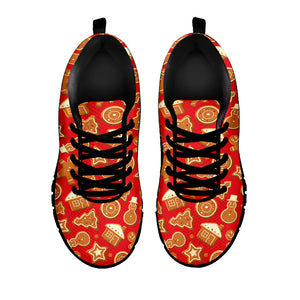 Xmas Gingerbread Pattern Print Black Sneakers