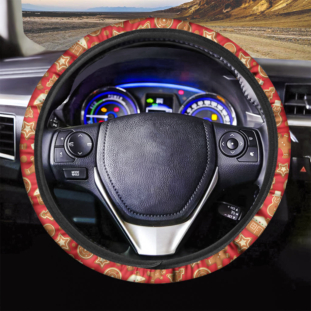 Xmas Gingerbread Pattern Print Car Steering Wheel Cover