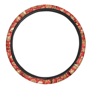 Xmas Gingerbread Pattern Print Car Steering Wheel Cover