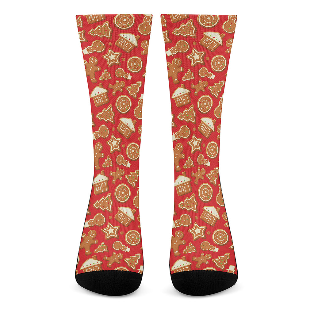 Xmas Gingerbread Pattern Print Crew Socks