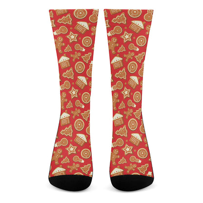 Xmas Gingerbread Pattern Print Crew Socks
