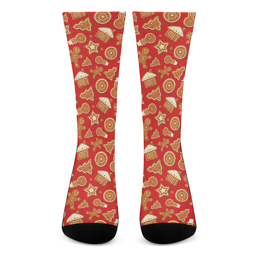 Xmas Gingerbread Pattern Print Crew Socks