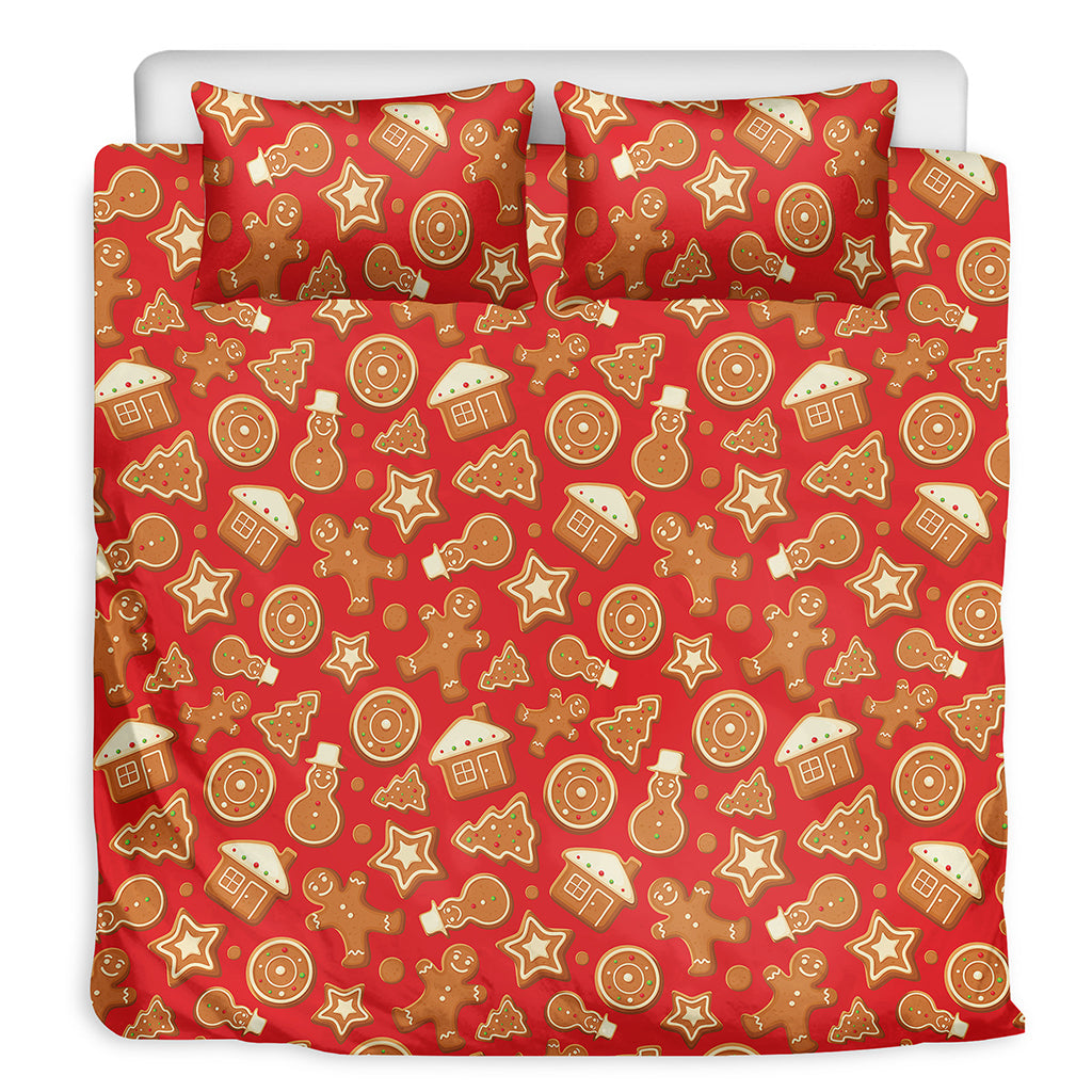 Xmas Gingerbread Pattern Print Duvet Cover Bedding Set