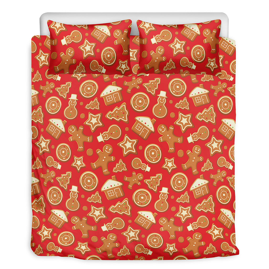 Xmas Gingerbread Pattern Print Duvet Cover Bedding Set