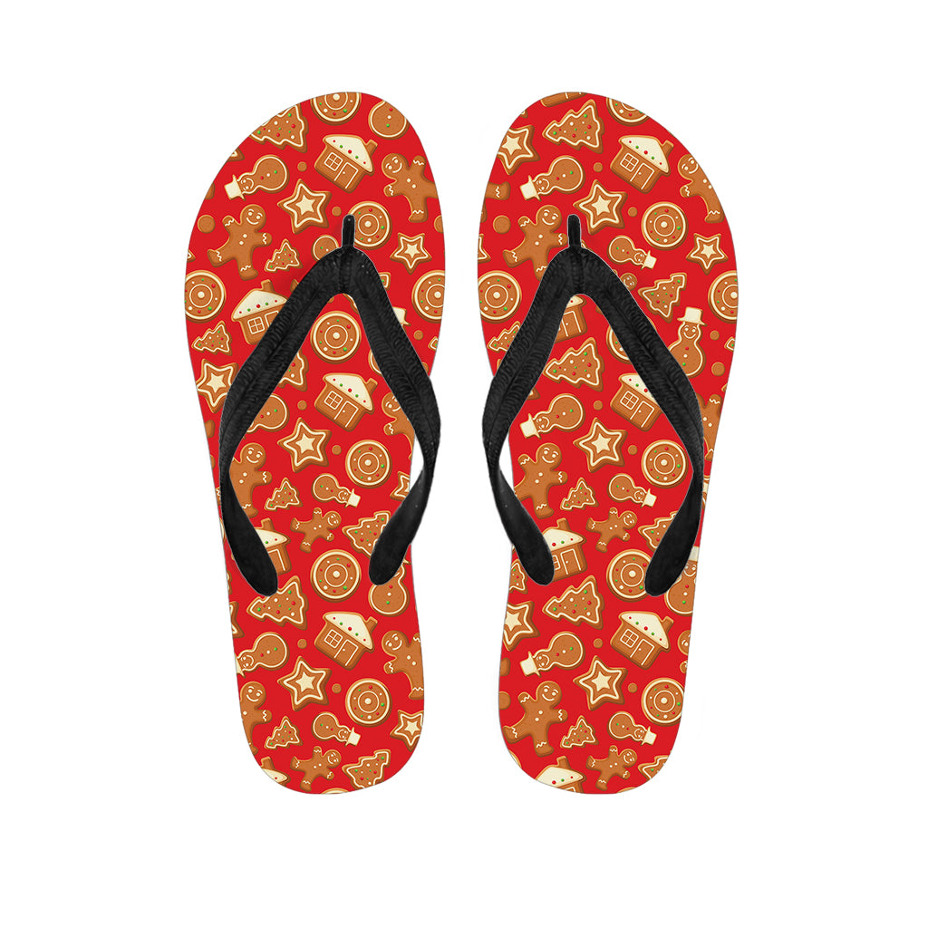 Xmas Gingerbread Pattern Print Flip Flops