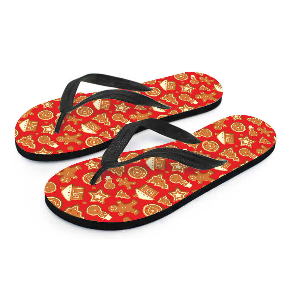 Xmas Gingerbread Pattern Print Flip Flops