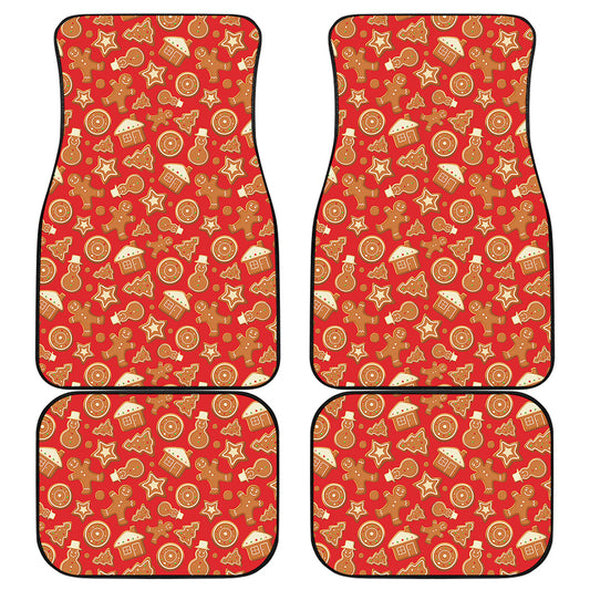 Xmas Gingerbread Pattern Print Front and Back Car Floor Mats