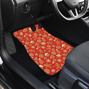 Xmas Gingerbread Pattern Print Front and Back Car Floor Mats