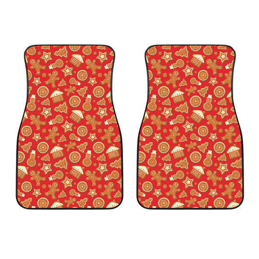 Xmas Gingerbread Pattern Print Front Car Floor Mats