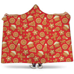 Xmas Gingerbread Pattern Print Hooded Blanket