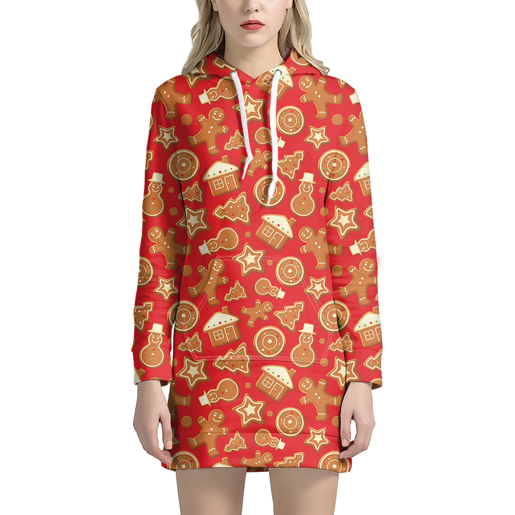 Xmas Gingerbread Pattern Print Hoodie Dress