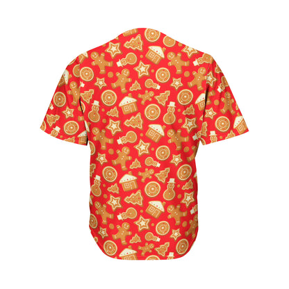 Xmas Gingerbread Pattern Print Men's Baseball Jersey