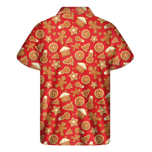 Xmas Gingerbread Pattern Print Men's Short Sleeve Shirt