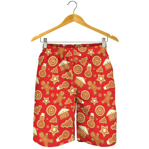 Xmas Gingerbread Pattern Print Men's Shorts