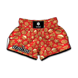 Xmas Gingerbread Pattern Print Muay Thai Boxing Shorts