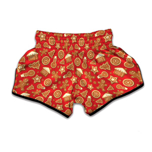 Xmas Gingerbread Pattern Print Muay Thai Boxing Shorts