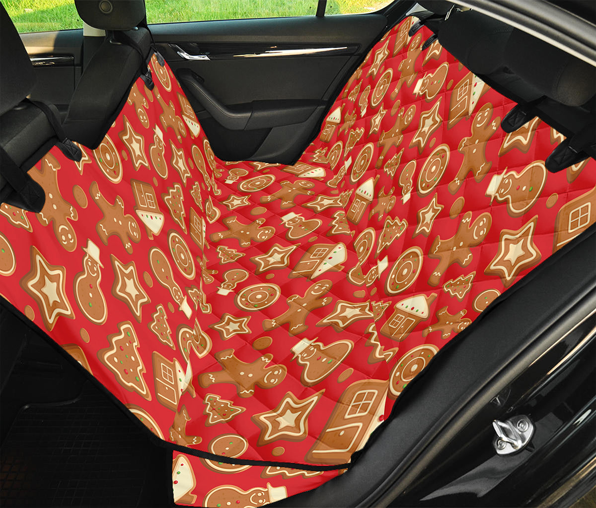 Xmas Gingerbread Pattern Print Pet Car Back Seat Cover