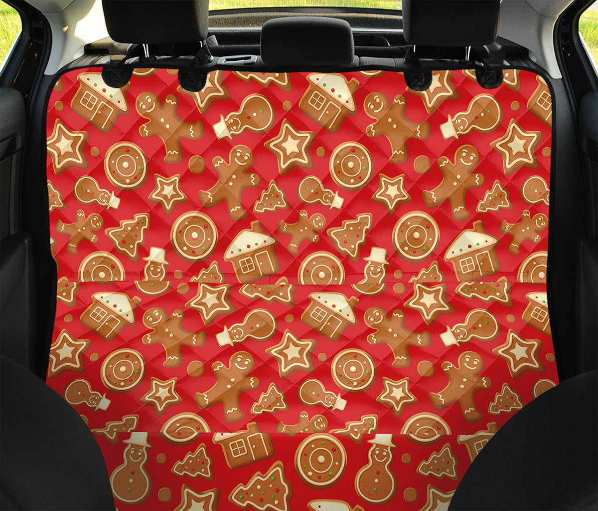 Xmas Gingerbread Pattern Print Pet Car Back Seat Cover