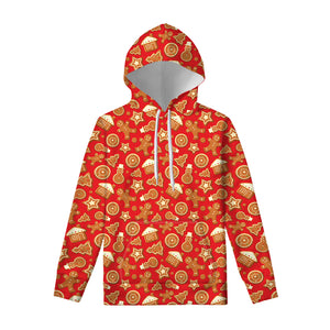 Xmas Gingerbread Pattern Print Pullover Hoodie