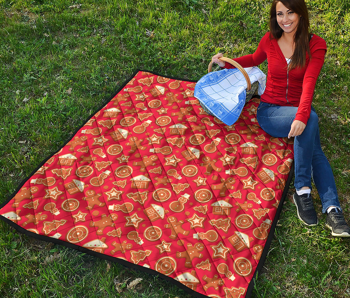 Xmas Gingerbread Pattern Print Quilt