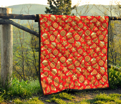 Xmas Gingerbread Pattern Print Quilt