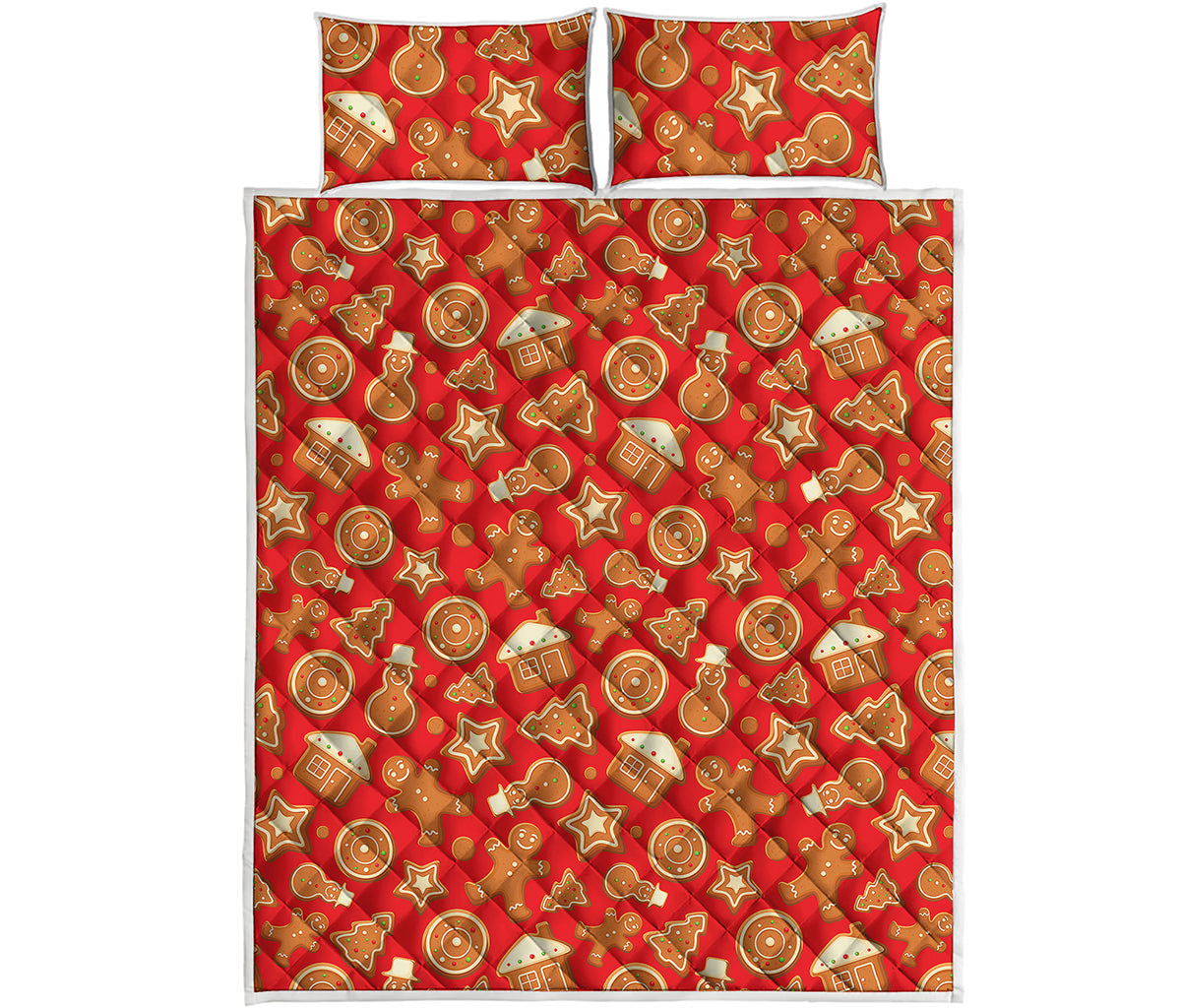 Xmas Gingerbread Pattern Print Quilt Bed Set