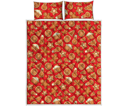 Xmas Gingerbread Pattern Print Quilt Bed Set