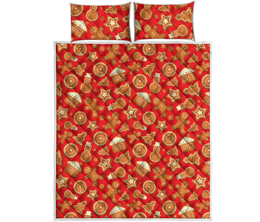 Xmas Gingerbread Pattern Print Quilt Bed Set