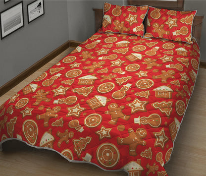 Xmas Gingerbread Pattern Print Quilt Bed Set