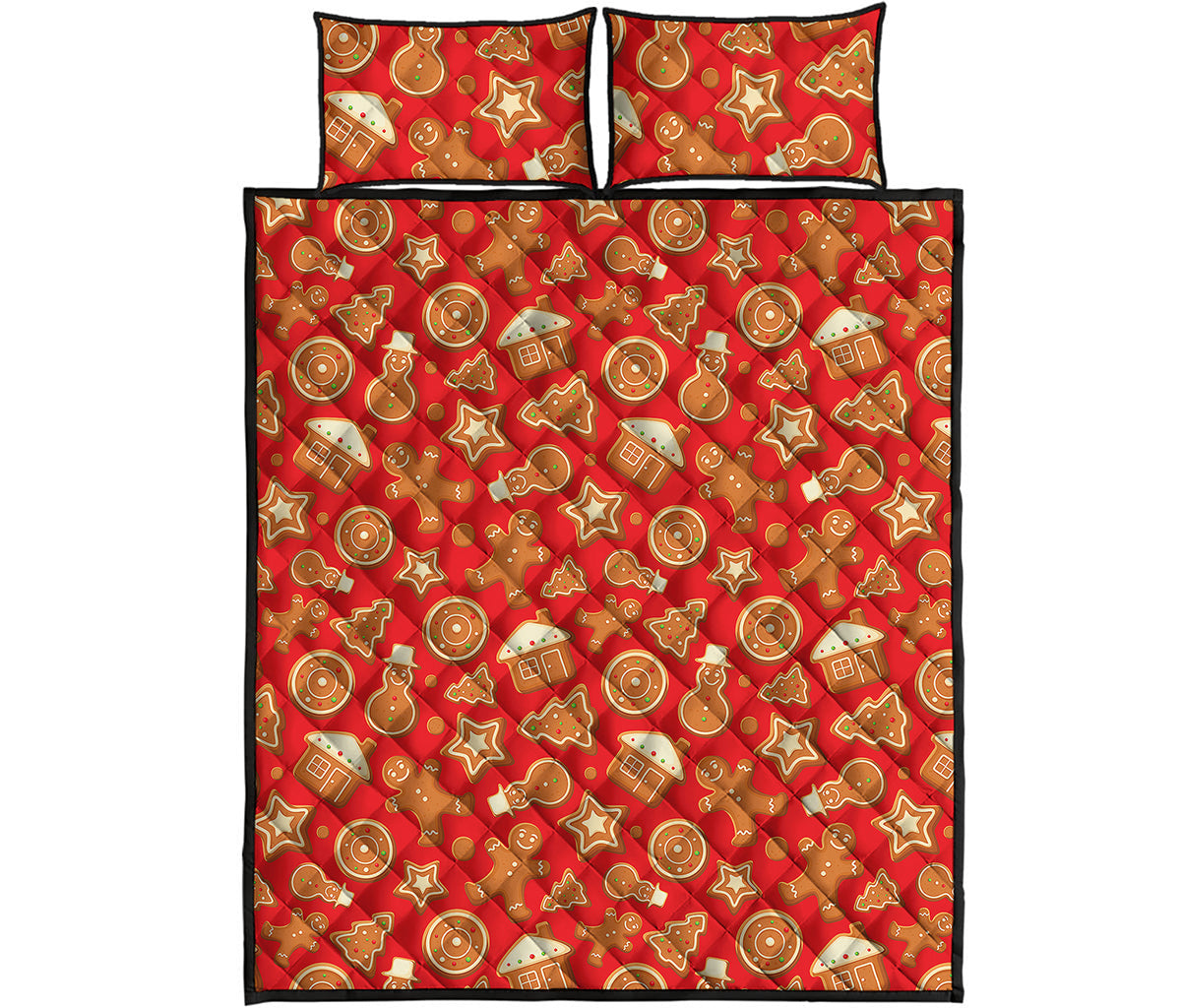 Xmas Gingerbread Pattern Print Quilt Bed Set