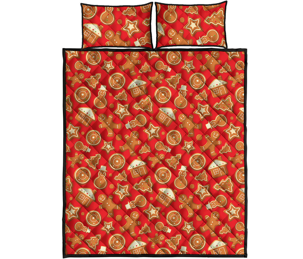 Xmas Gingerbread Pattern Print Quilt Bed Set