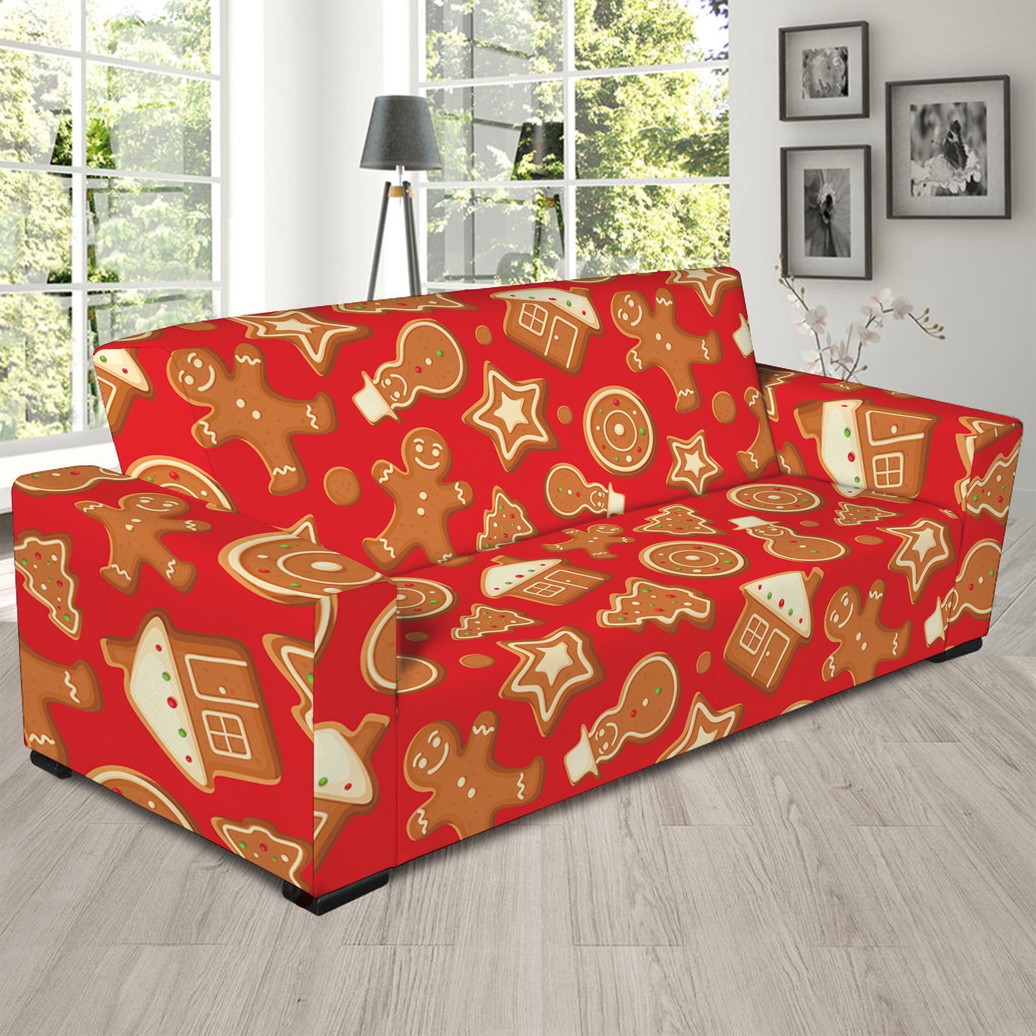Xmas Gingerbread Pattern Print Sofa Slipcover