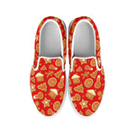 Xmas Gingerbread Pattern Print White Slip On Shoes