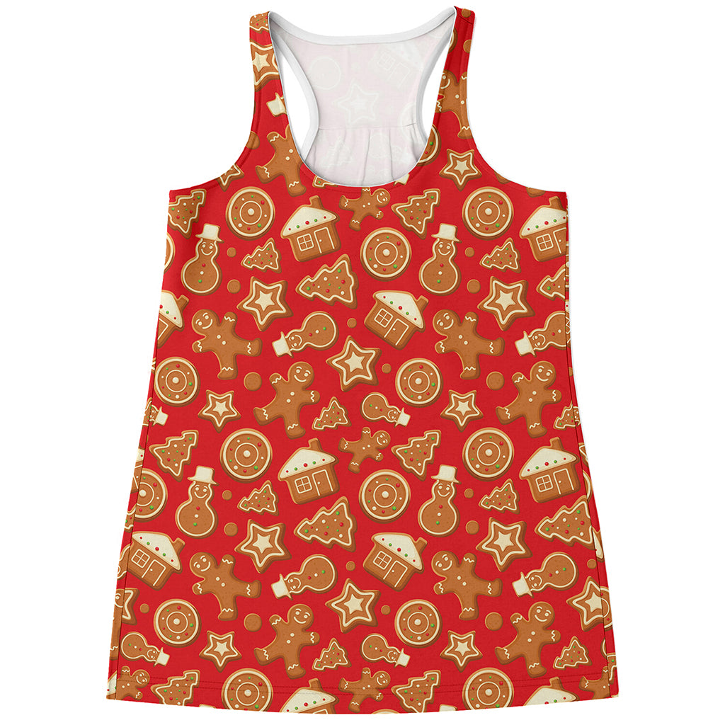 Xmas Gingerbread Pattern Print Women's Racerback Tank Top